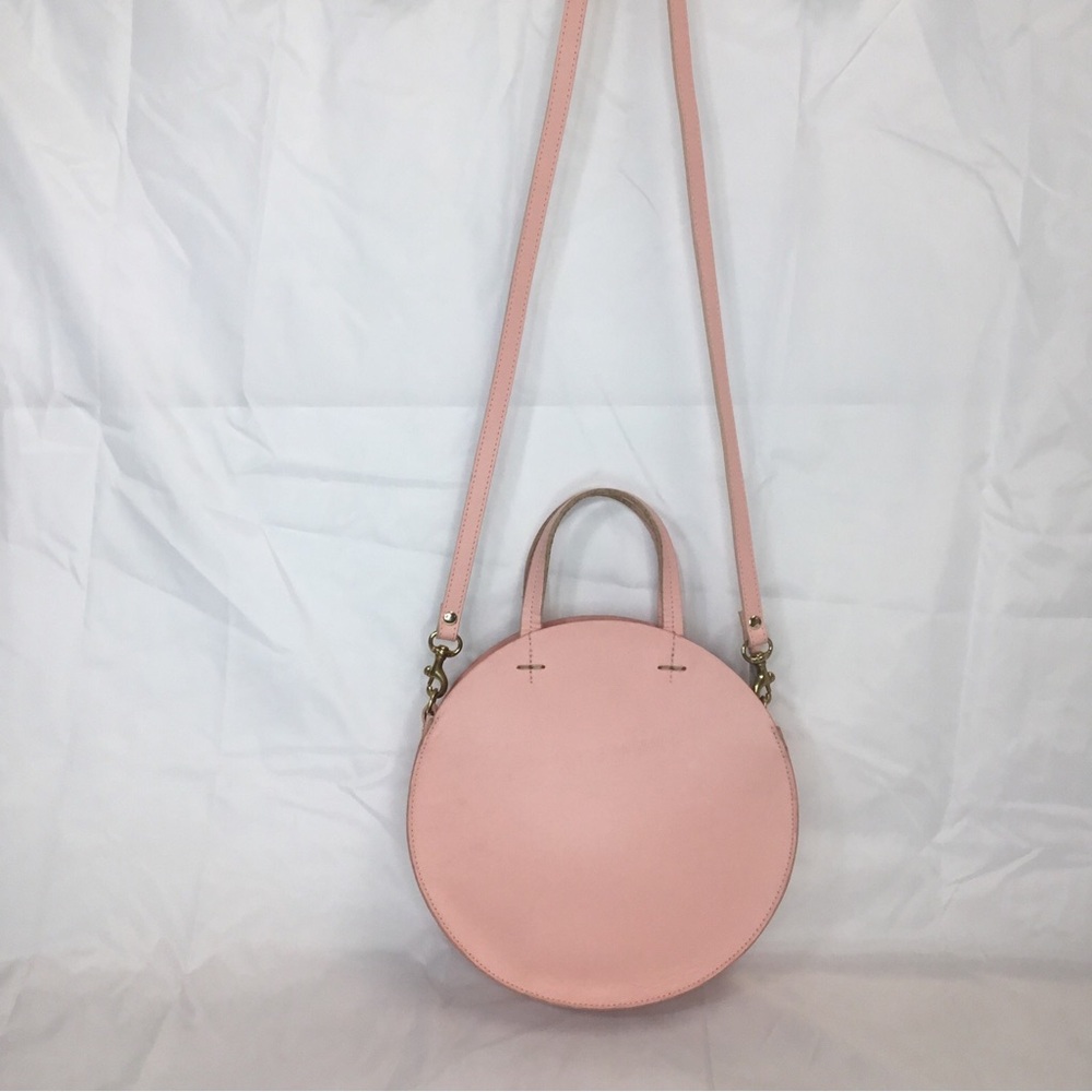 Clare V. Alistair Pink Leather Round Removable Crossbody Gold Zip 9.5” Circle - Picture 2 of 14